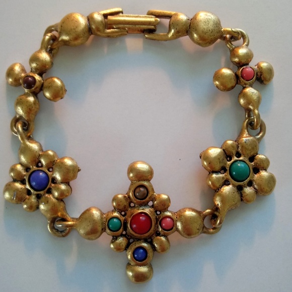 Goldtone and multicolor bead bracelet - Picture 1 of 5